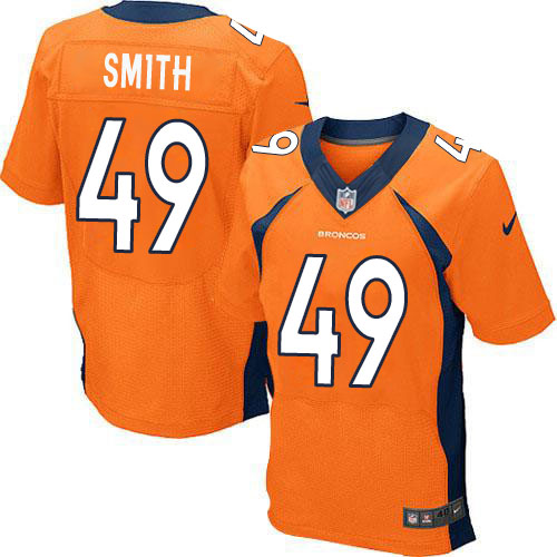 Men's Elite Dennis Smith Nike Jersey Orange Home - #49 NFL Denver Broncos